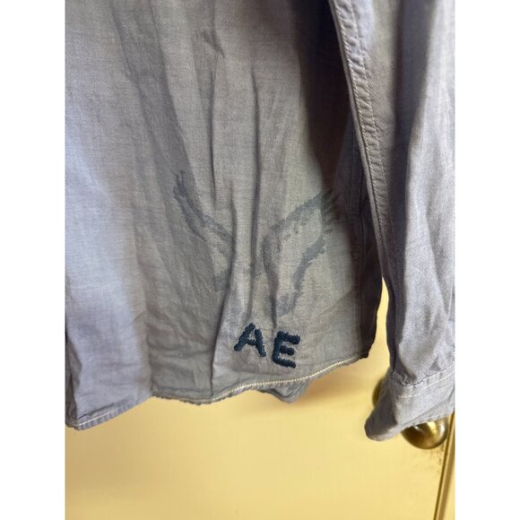 American Eagle Outfitters Blue Vintage Fit Button-Down Shirt With Embroidered Ba - Picture 3 of 9